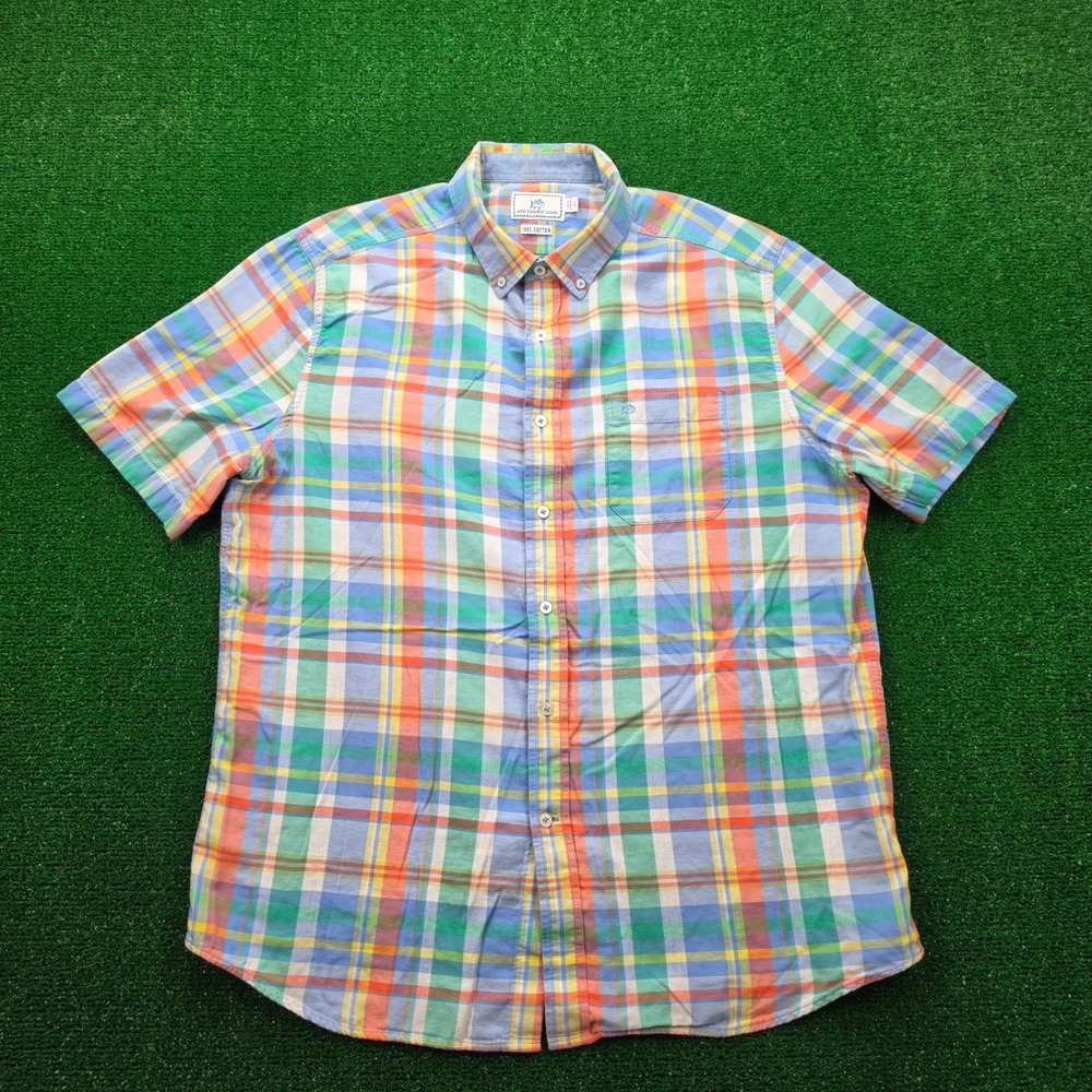 Southern Tide Shirt Mens Large Multi-Color Madras Plaid Button Down Skipjack‎